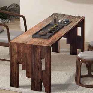 实木茶桌办公室家用茶几禅意小型阳台泡茶台复古名宿装 饰怀旧家具