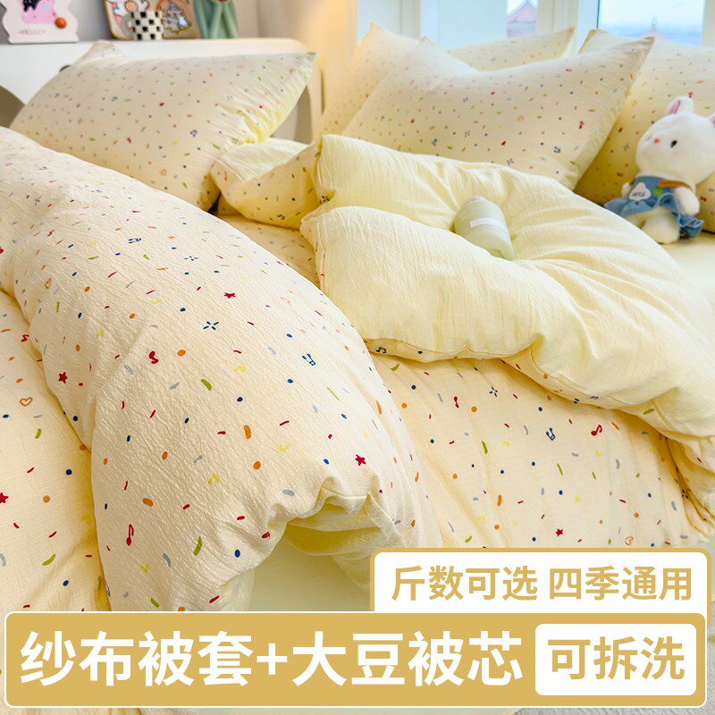 被子被套一整套夏凉被空调被纱布被套被芯棉被冬被大豆被10斤加厚