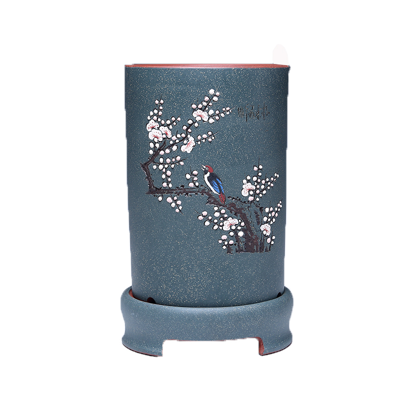 宜兴紫砂兰花盆托盘陶瓷精品简约客厅室内古典点彩圆柱形花盆