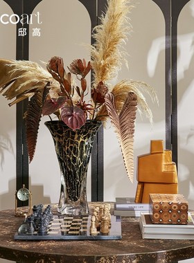 样板间客厅现代都市意式轻奢极简进口大理石国际象棋运动摆件装饰