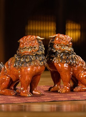 朱炳仁铜 狮狮如意对狮铜狮子摆件客厅办公室装饰工艺品醒狮