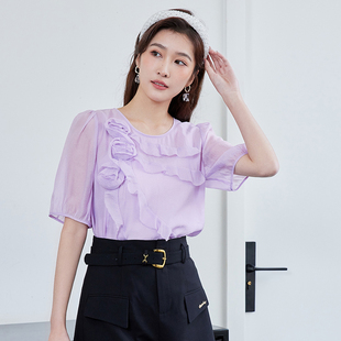 新品 夏季 商场同款 精致对丝盘花上衣N024A42141 时菲菲