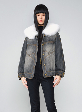【天天yoko】商场同款新品狐狸毛牛仔羽绒服N2211A34379