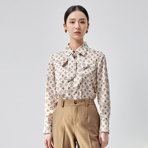【时菲菲】商场同款春秋飘带品牌LOGO提花衬衫N048A43121