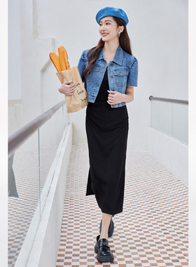 【时菲菲】商场同款夏季新品重工烫钻牛仔套装N204B42505