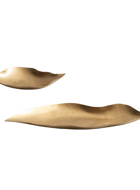 现代简约手作树叶黄n铜托盘果盘摆件北欧样板间酒店客厅茶几装饰