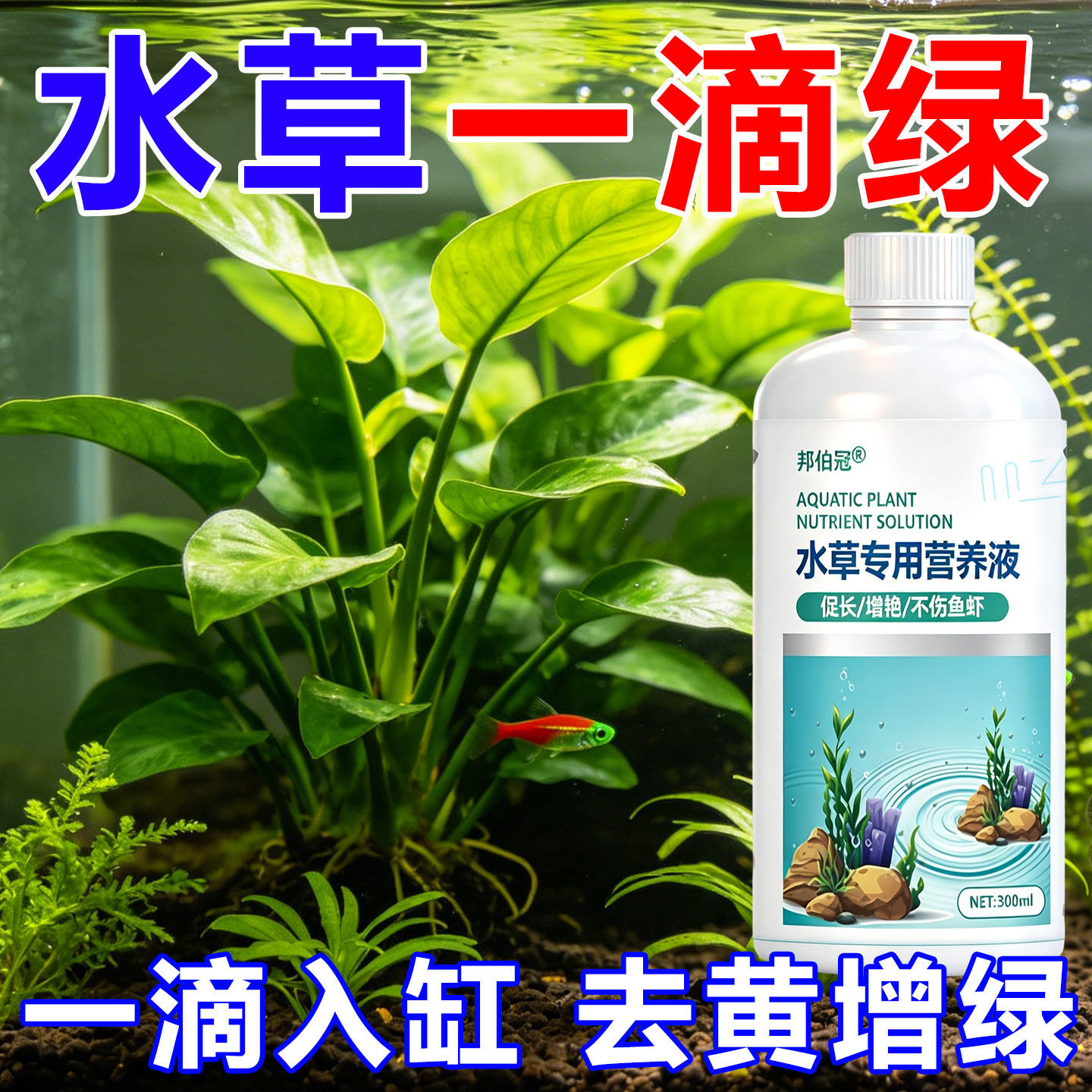 鱼缸水草液肥营养液不伤鱼虾黄叶生长腐根烂叶增绿促造景植物肥料