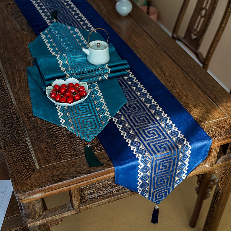 中式桌旗禅意茶席k绒面布艺茶台布高端复古茶几旗布电视柜布中国