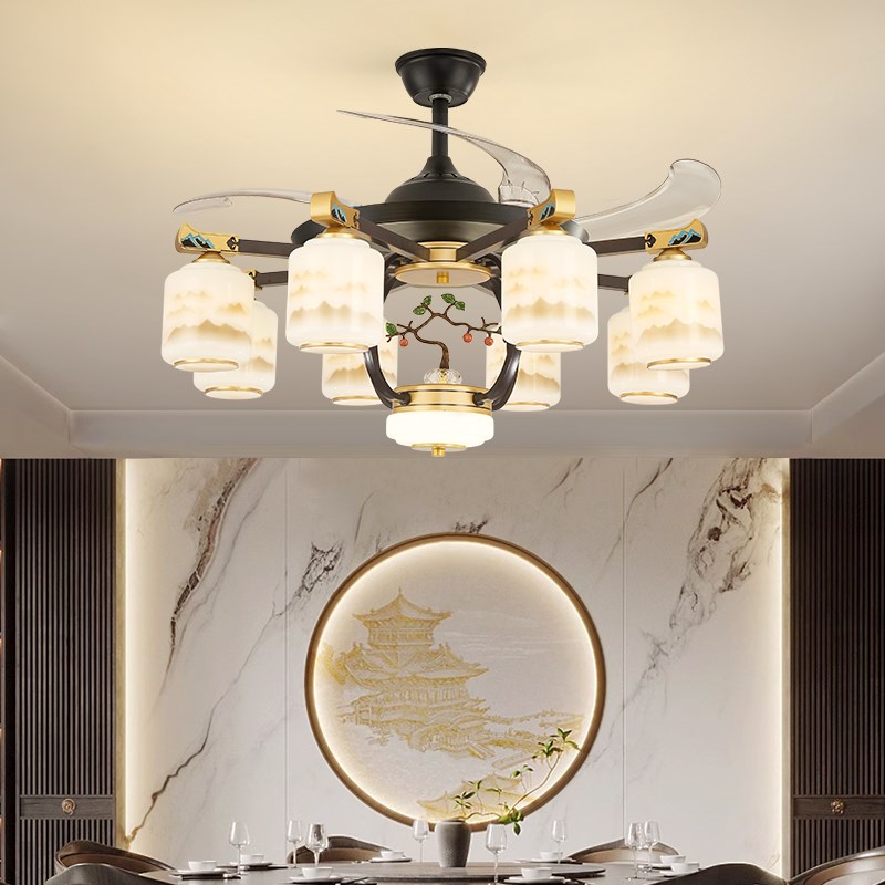 客厅风扇灯新g中式隐形吊扇灯2024新款家用包厢餐厅电风扇吊灯一