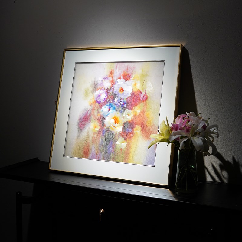 苏绣客厅挂画金色年m华手工刺绣花卉餐厅卧室走廊新中式艺术装饰图片