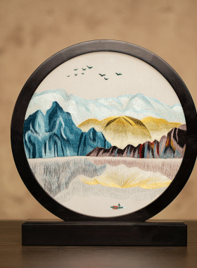 苏州刺绣摆件手工双面绣桌面摆台中式客厅玄关装饰品绣花工艺礼品