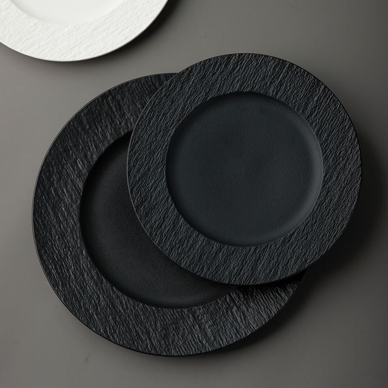 米立风物黑色陶瓷盘子菜盘家用餐具西餐牛排餐盘高级感轻奢平盘