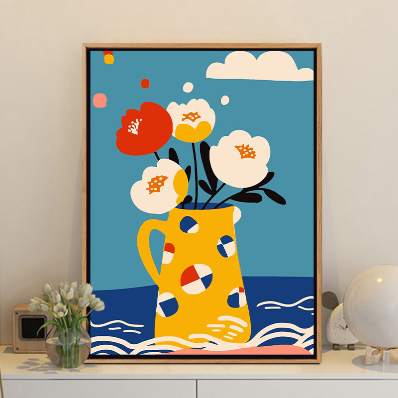 简约欧式花卉diy数字油画手工画画填色丙烯油彩画客X厅玄关装饰画图片