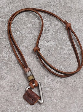 棕色简约欧美风潮男牛皮项链个z性古风嘻哈吊坠皮绳项链男士饰品
