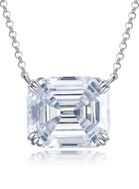 珠宝2023新款925银黄钻长方宝E塔14*16高碳钻项链女锁骨链吊坠