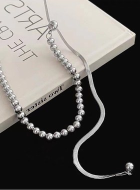 时尚简约圆珠抽拉可调节锁骨链甜G酷辣妹冷淡风网红气质项链