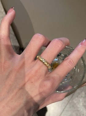 法式轻奢复古拉丝六芒星r镶钻戒指中古风设计高级气质高保色食指