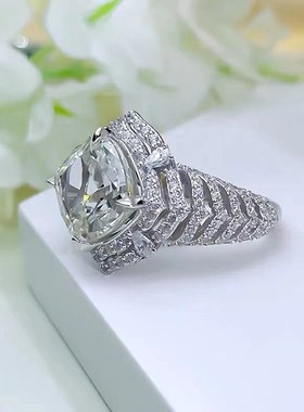 珠宝 2023新款925银10*10mm白G色高碳钻欧美风Y时尚百搭戒指