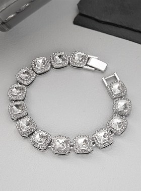 欧美个性满钻冰糖心古巴手链男女 小众设计感ins几何X嘻哈手饰