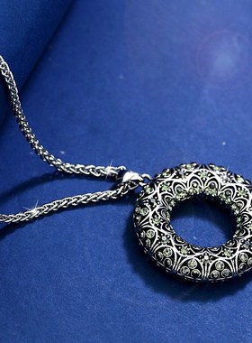 韩版简约圆形镶钻吊坠复古长款项链民族风百搭毛衣链女Z服装配饰