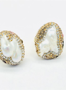 天然复古异形巴洛克珍珠s镶嵌碧玺捷克钻戒指环食指戒子手工保色