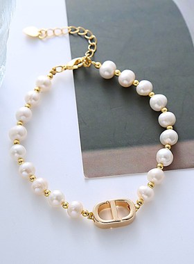 时尚字母天然g淡水珍珠手链小众ins设计韩版简约个性闺蜜手串手饰