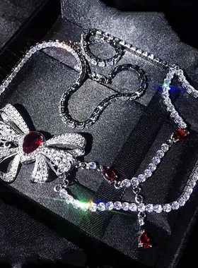 高级感镶钻挂坠蝴蝶结吊坠项链颈饰锁骨链小P众设计轻奢高级感潮