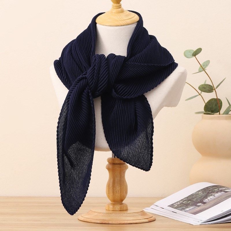 跨境秋冬新款纯色仿棉麻丝巾女90X90CM压褶方S巾头巾外贸围巾