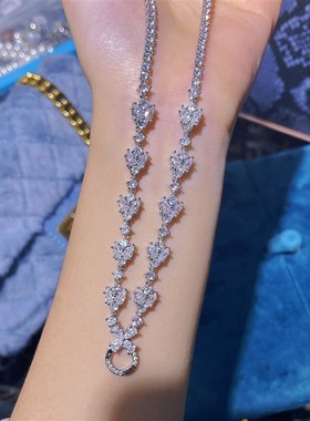 微镶满钻万能项链女 高档珠宝z翡翠彩宝碧玺吊坠扣通用项链万能链