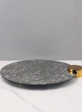 欧式轻奢几何圆形金属托盘摆件客厅卧室玄关N酒店样板房家居装饰