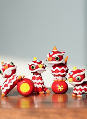 淄博琉璃非遗国潮醒狮车载桌面摆件新中式K寓意招财吉祥装饰品礼