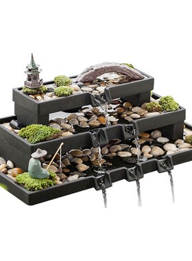 瀑布流水饰品古都简约现代莲花池石槽鱼缸循环器水景装饰景观配件