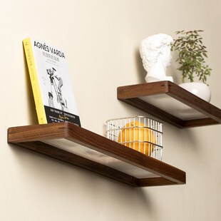 墙上置物架客餐厅卧室装饰壁挂黑胡桃实木高级感一字板多层收纳架