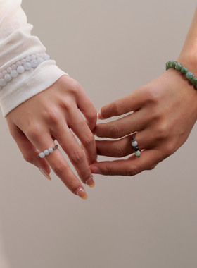 岂翡石来运转缅甸翡翠925银转珠戒指