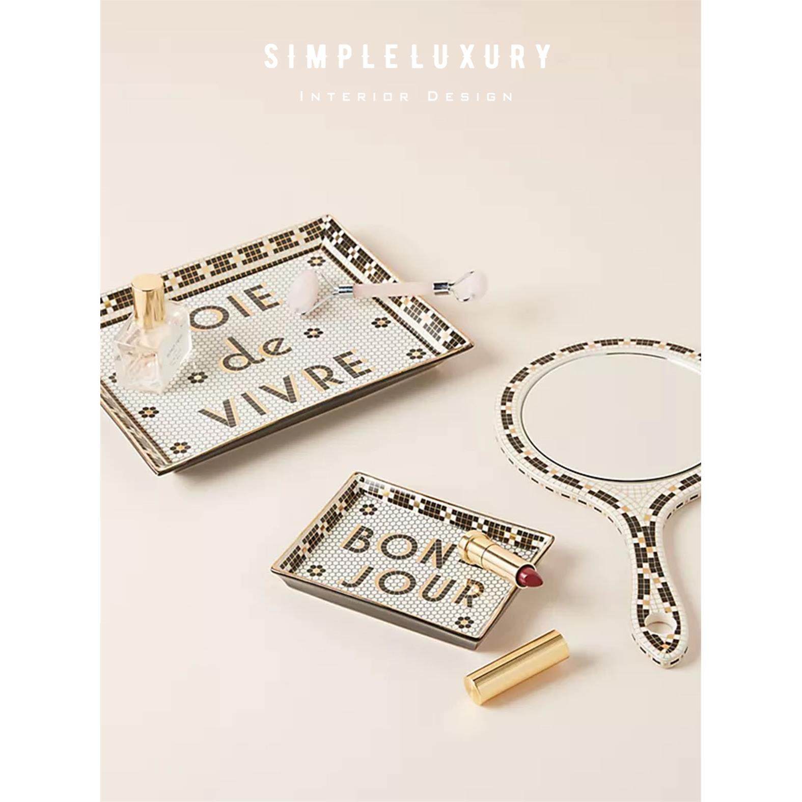 【简单的奢华】Bistro覆古巴黎酒馆首饰展示托盘随身手柄化妆镜