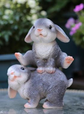 庭院装饰 户外花园摆件创意园艺摆件卡通树脂工艺品小兔子摆件