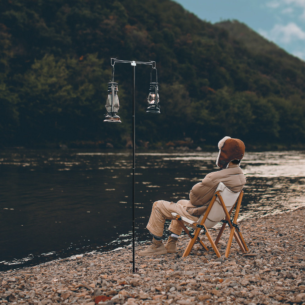 户外折叠灯架露营灯支架野营灯杆插地铝合金挂灯架子营地挂钩双钩