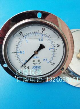 100MM嵌装式(轴向带边)0-2.5MPA/25KG充油防震压力表,液压表