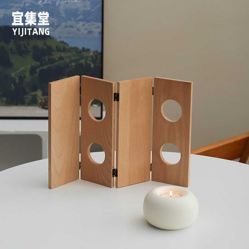 宜集堂IbNS榉木小屏风隔断装饰摆件氛围感客厅桌面日式茶具配件