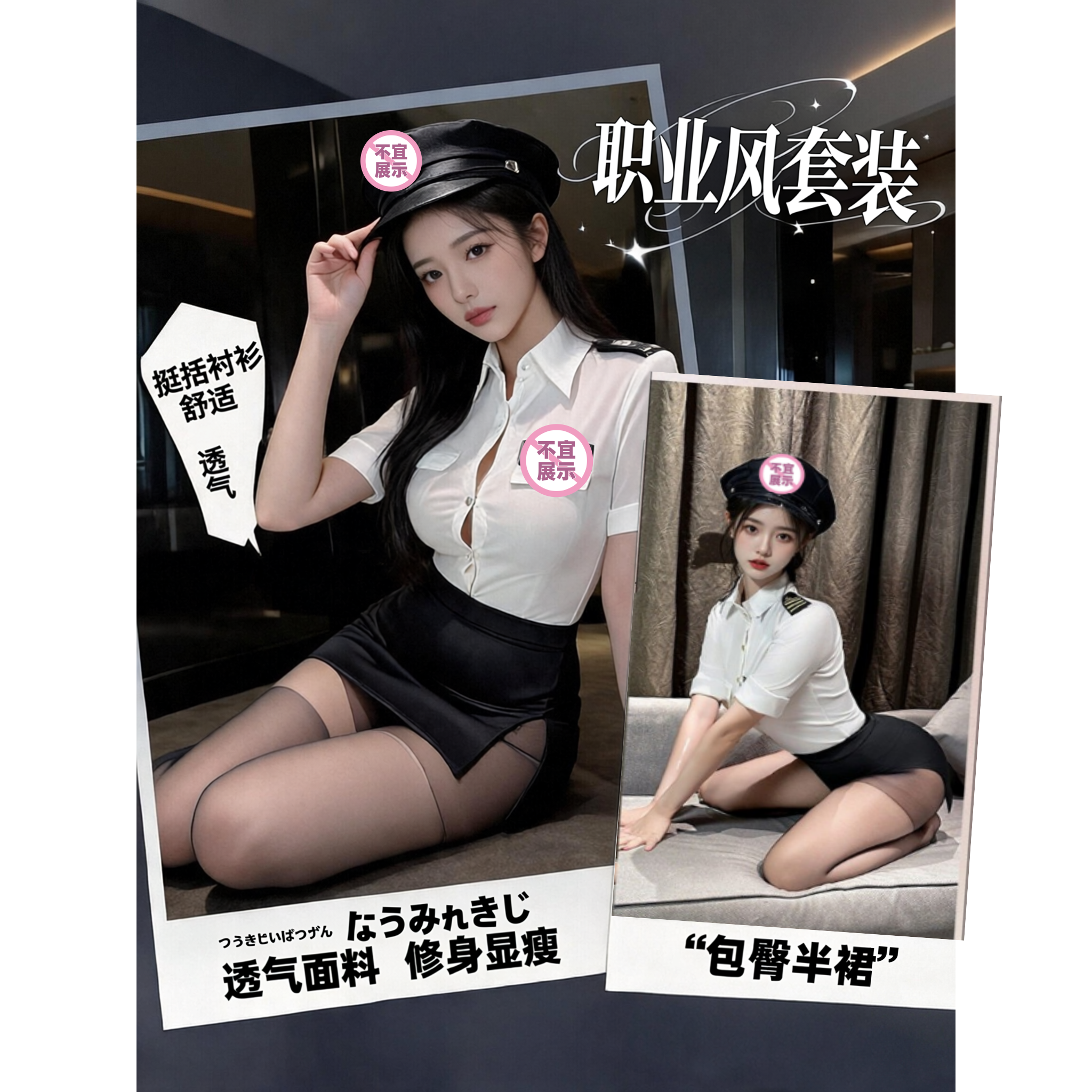 职业主题套装两件装衬衫开叉短裙