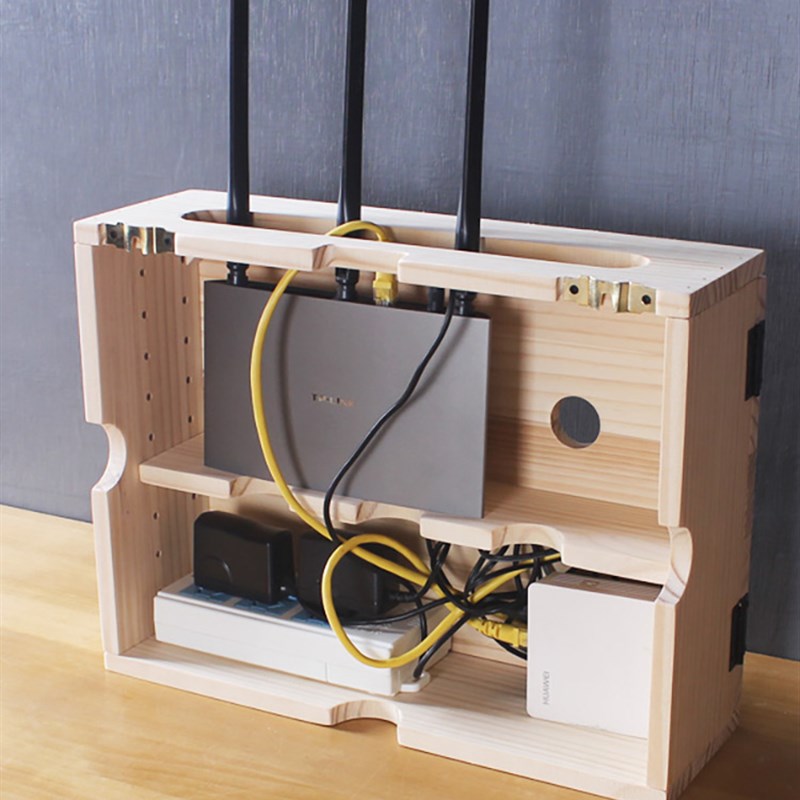 实木无线路由器wifi光猫收纳盒置物架客厅电线插排箱子壁挂免打孔