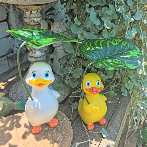 撑伞树叶小白鸭小黄鸭树脂摆件桌面阳台庭院户外造景装饰工艺品