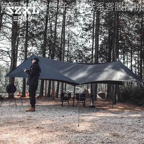 户外遮怪兽阳SZXL-TM-天幕黑胶野餐遮阳棚菱双形防晒天翼六角幕