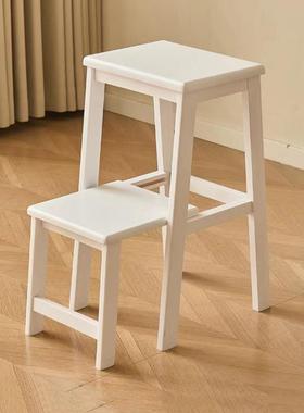 实木梯凳稳步踩高凳厨房登高家用加厚多功能两步白色爬台阶折叠凳