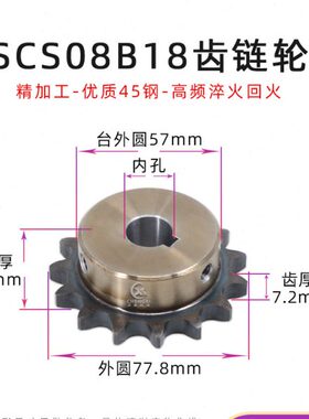 SCS高品质成型孔链轮4分18齿 08B18T齿外径77.8 精车内孔键槽顶丝