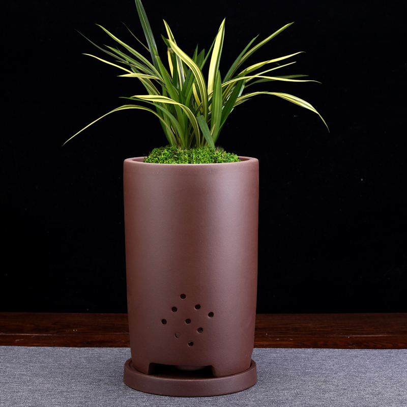 紫砂花盆高圆盆兰花盆专r用君子兰蕙春墨兰榕树客厅盆景盆精品陶