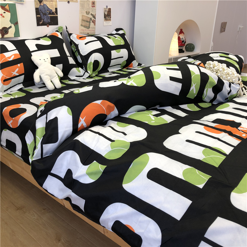 学院风黑c色字母床上用品四件套床单被套单人宿舍三件套男生被罩