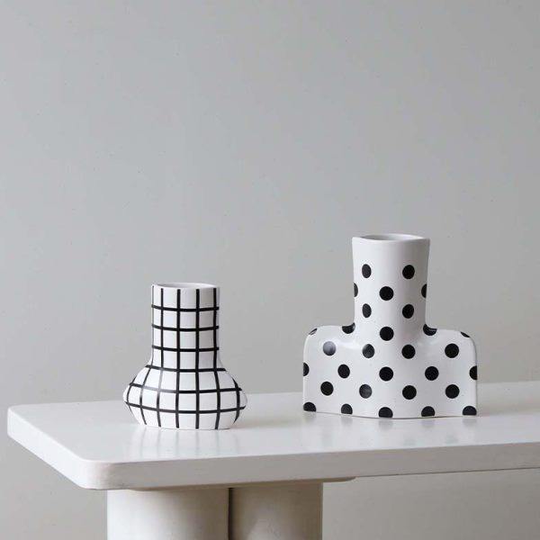 北欧黑白横条纹圆点彩绘陶瓷花瓶摆件简约样板间台面插花器装饰品,家居饰品,花瓶,淘宝优惠券,粉丝福利购,淘宝优惠卷