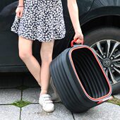 水桶 伸缩桶 杂物桶 垃圾桶 黑色带盖60L 车用后备箱收纳箱