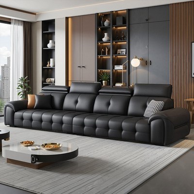 劳伦斯真皮沙发客厅2025新款意式极简轻奢直排头层牛皮黑色家具